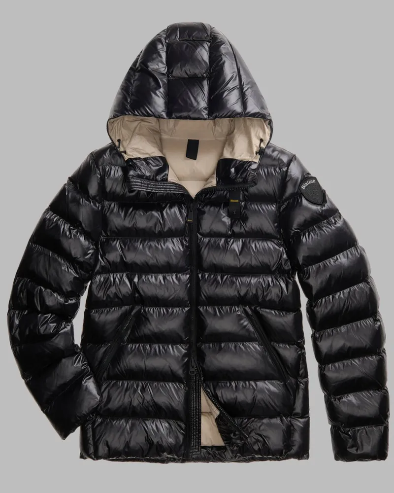 Blauer Steppjacke Adams mit Kapuze und Sorona®-Isolation in Schwarz