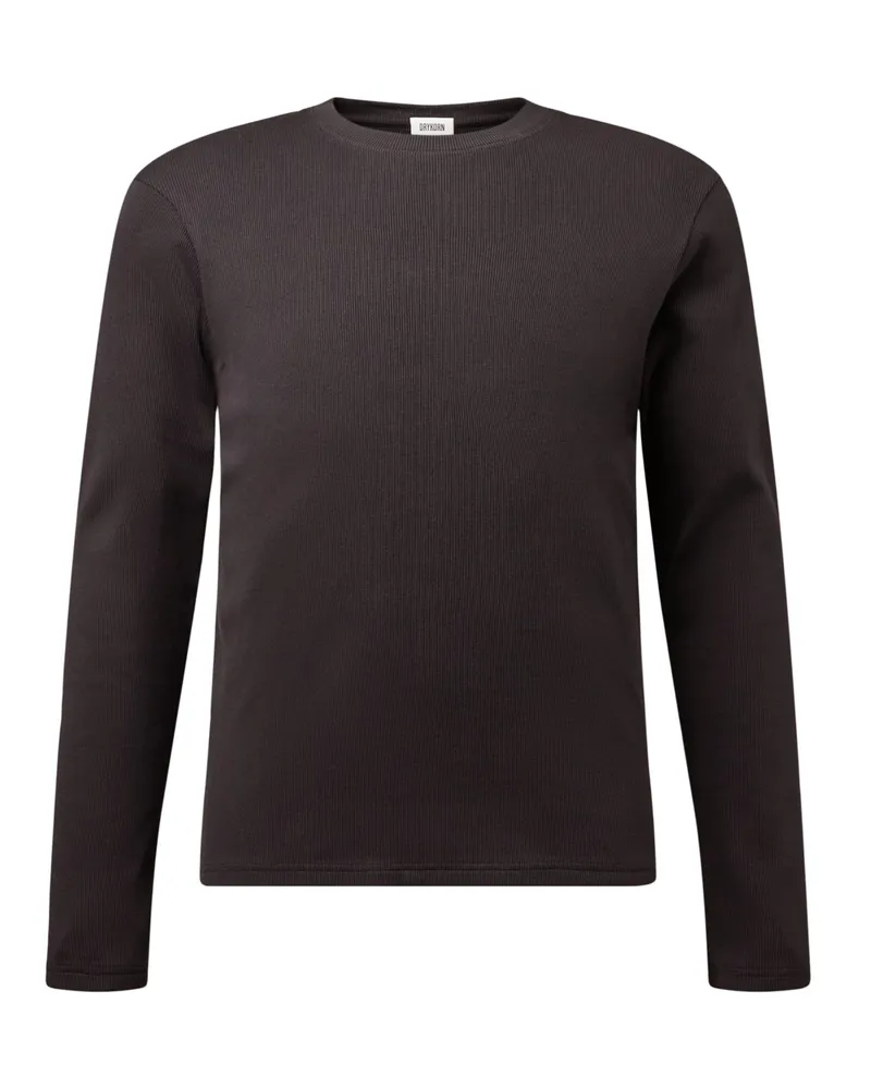 Drykorn Longsleeve aus Baumwolle mit Feinripp-Struktur in Dunkelbraun