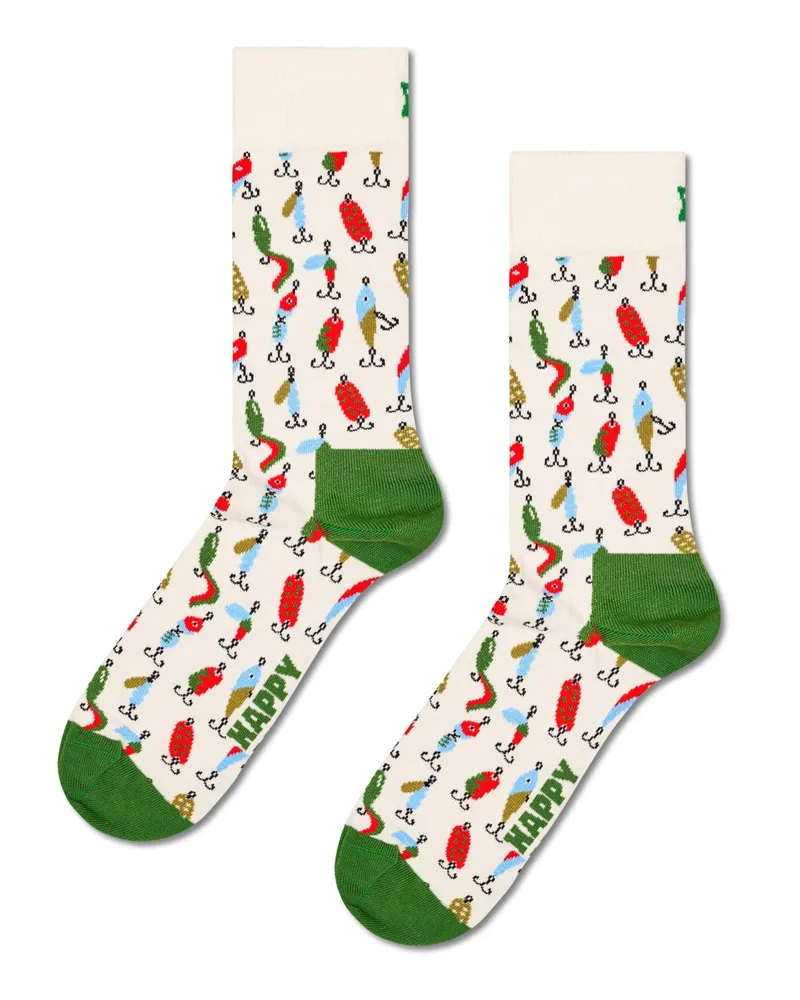 Happy Socks Socken mit Anglermotiven und Stretch in Weiß