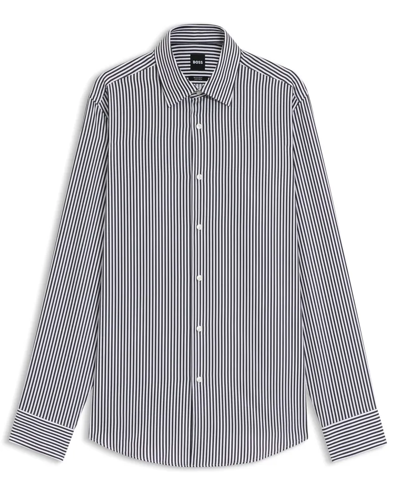 HUGO BOSS Bügelleichtes Baumwollhemd mit Streifen, Regular Fit in Schwarz