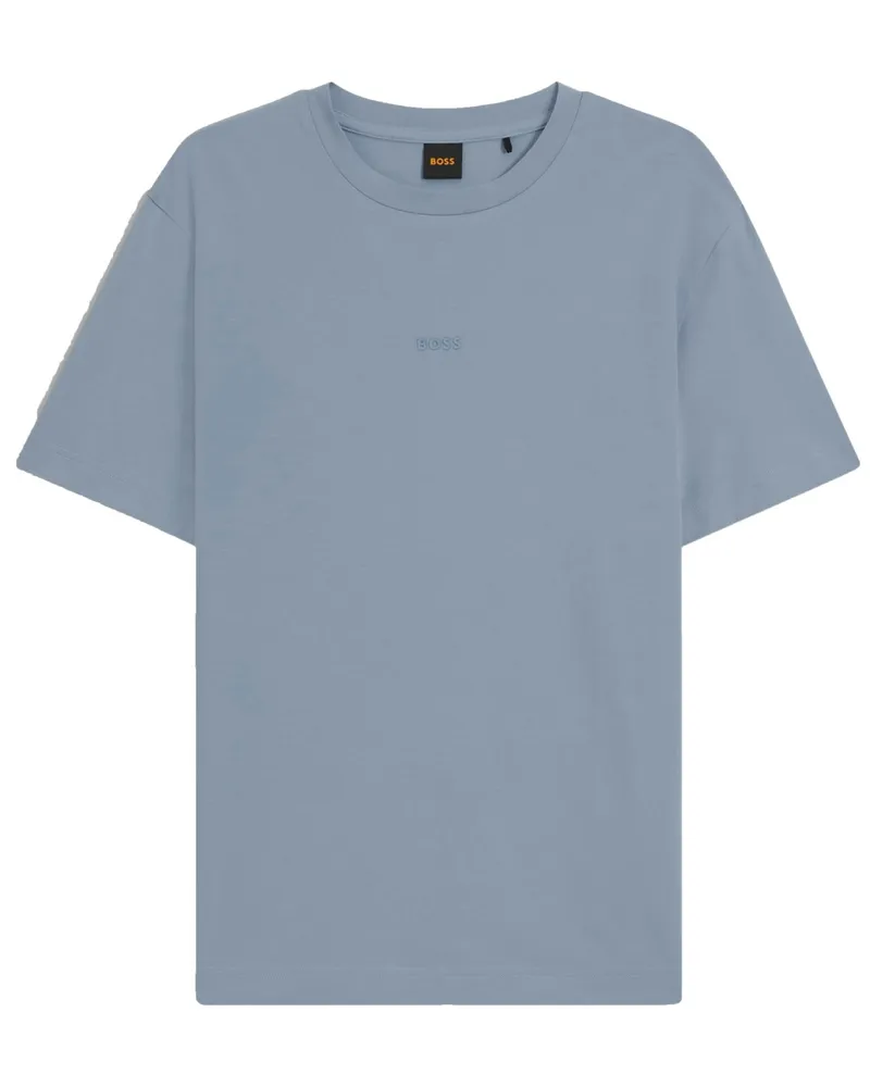 HUGO BOSS T-Shirt mit Stretch und gummiertem Label-Schriftzug in Mittelblau