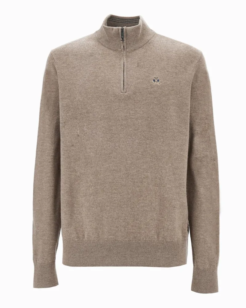 La Martina Leichter Troyer aus Wolle mit farbiger Logo-Stickerei, Regular Fit in Beige
