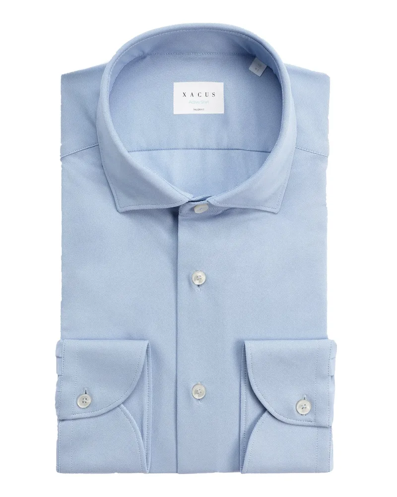XACUS Leichtes Jerseyhemd mit 3D-Stretch, Tailor Fit in Mittelblau