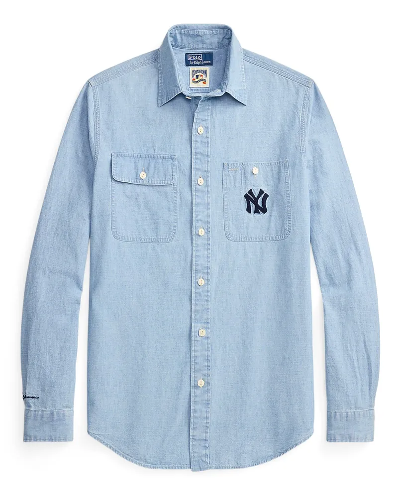 Ralph Lauren Denim-Sporthemd mit rückseitiger New York Yankees-Stickerei in Hellblau