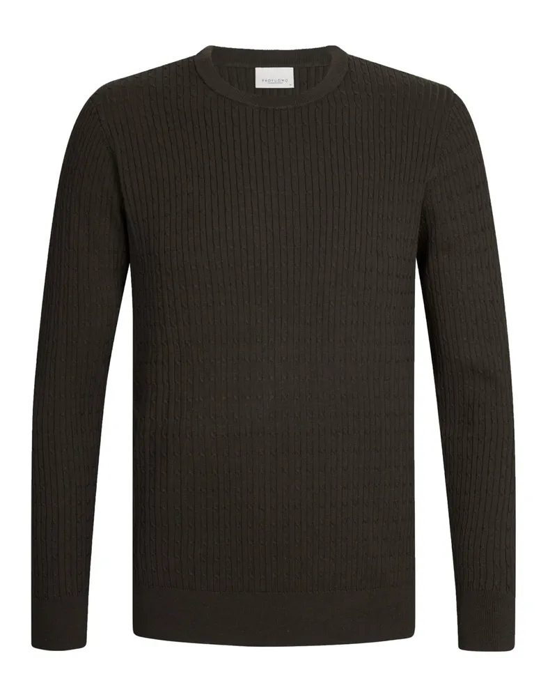 Profuomo Leichter Rundhalspullover mit Tencel™ und Zopfmuster in Braun