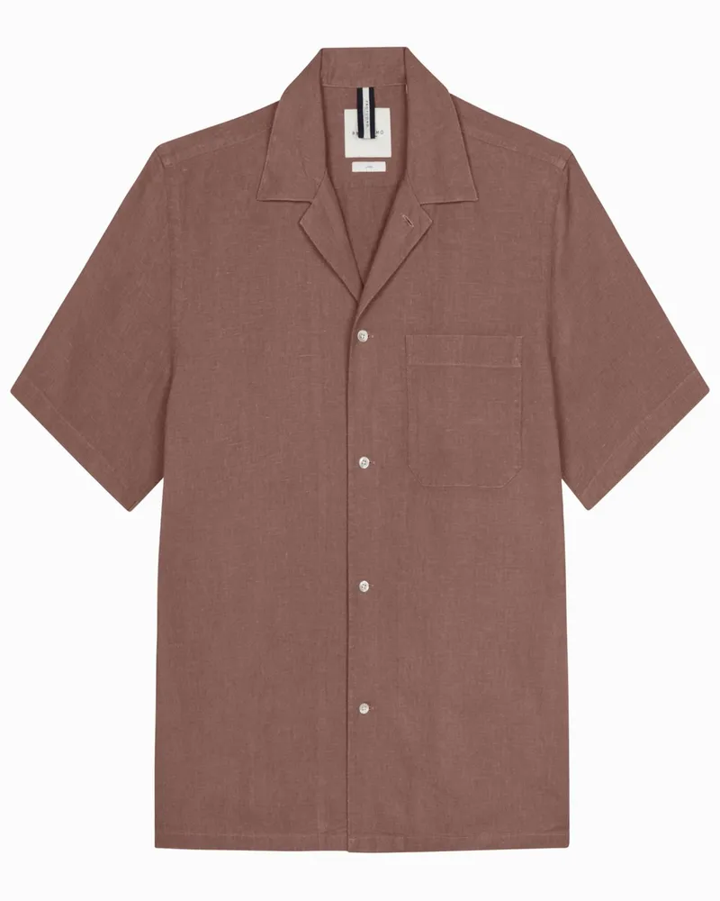 Profuomo Kurzarmhemd aus Leinen mit Variokragen, Relaxed Fit in Rostrot