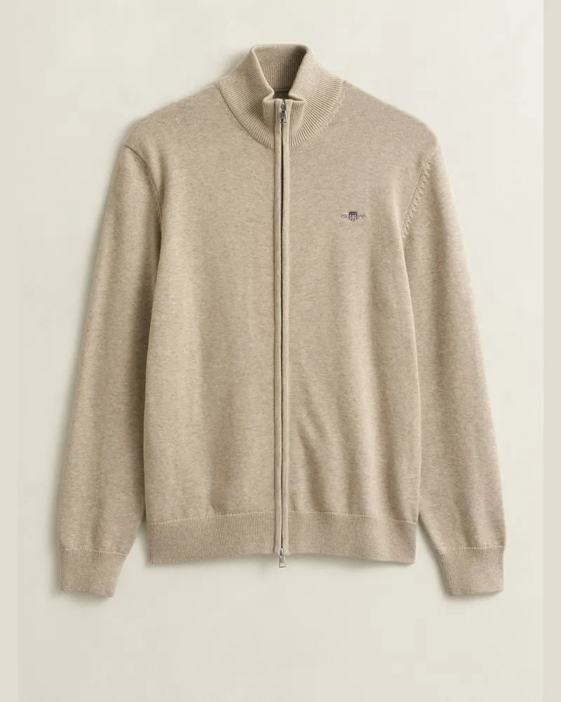 Gant Casual Cardigan aus Baumwolle mit Zip und Flag-Stickerei in Beige