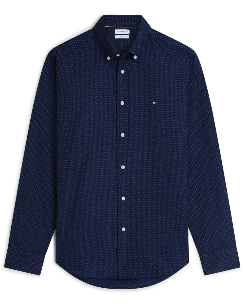 Tommy Hilfiger Strukturiertes THFlex Hemd mit feinem Print, Regular Fit in Marine