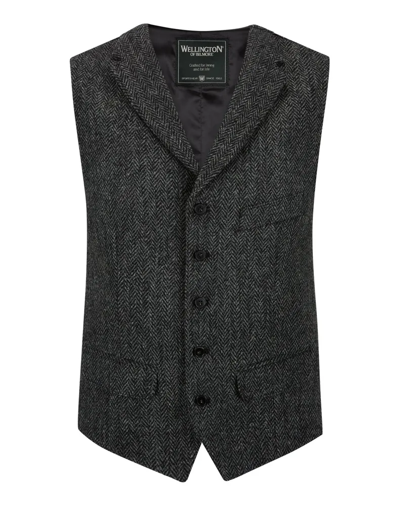 Wellington of Bilmore Harris Tweed Weste Wales mit Fischgrät-Muster in Anthrazit