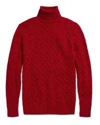 Ralph Lauren Pullover in Zopfstrick mit Poloreiter-Stickerei und Kaschmir Rot