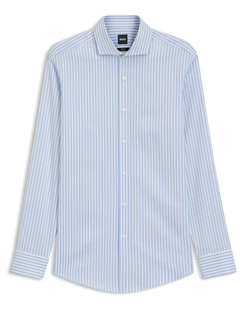 HUGO BOSS Baumwollhemd mit Stretch und Blockstreifen, Slim Fit in Blau