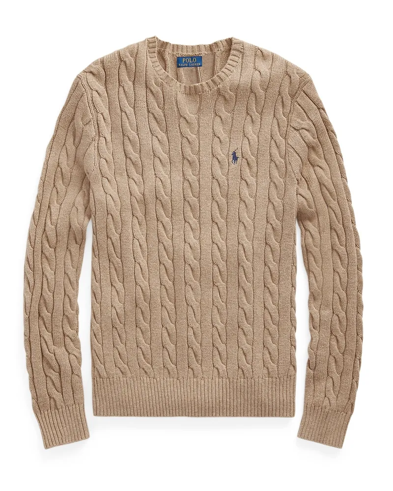 Ralph Lauren Strick-Pullover mit Zopfmuster und Logo-Stickerei in Beige