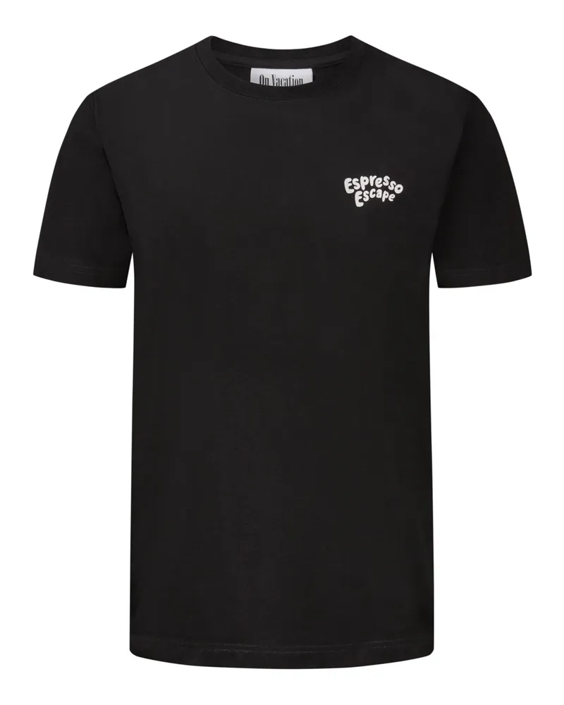 On Vacation T-Shirt aus Bio-Baumwolle mit Espresso-Motiv auf Rückenseite in Schwarz
