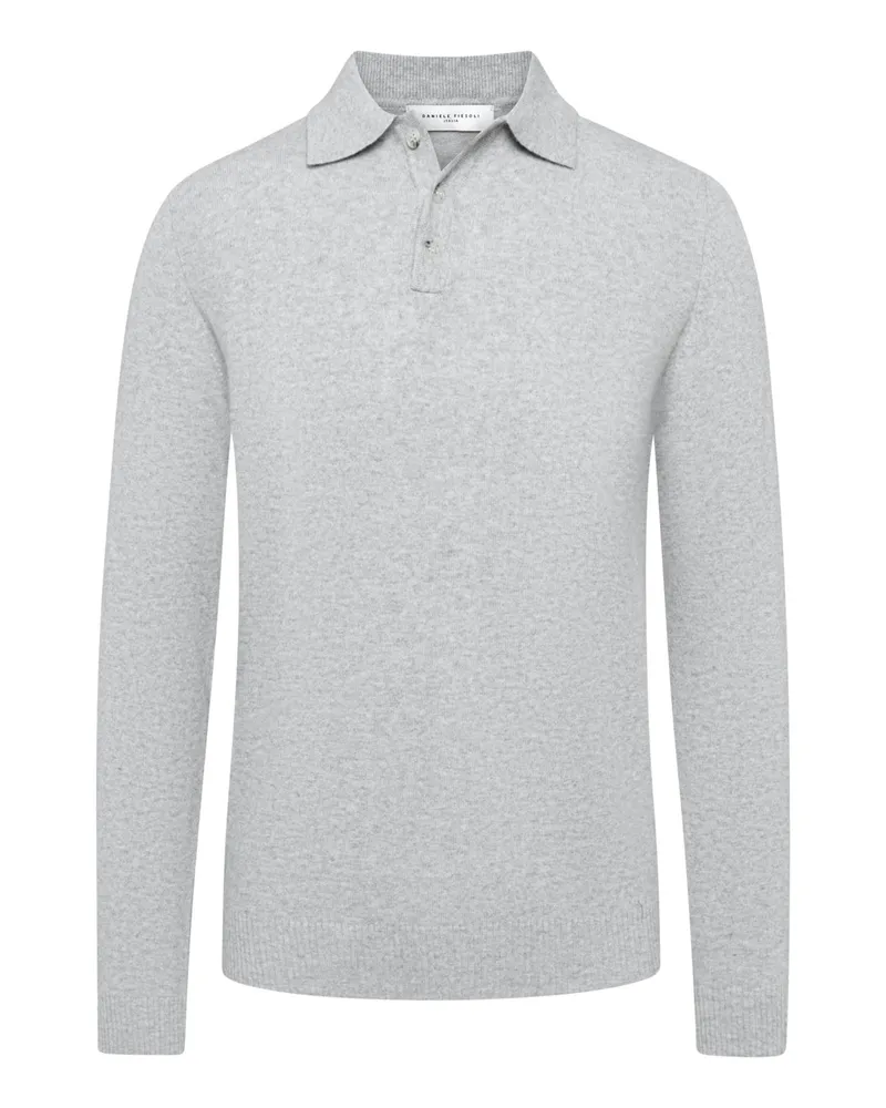 Daniele Fiesoli Edles Strick-Langarmpoloshirt aus einem Merino-Kaschmir-Mix in Hellgrau