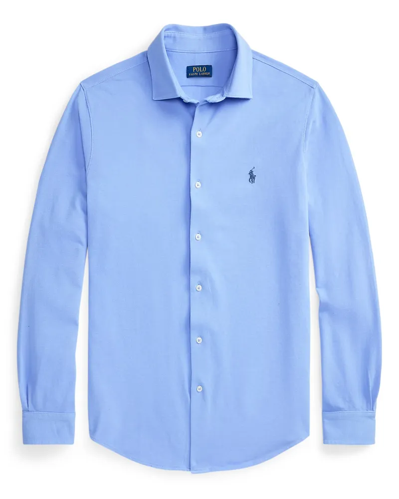 Ralph Lauren Unifarbenes Sporthemd in Piqué-Qualität mit kleiner Pony-Stickerei in Hellblau