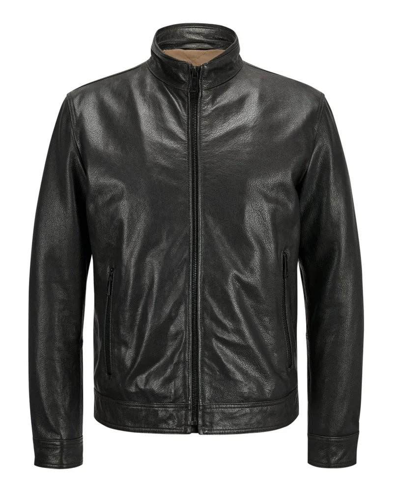 Milestone Lederjacke Jack aus Nappaleder im Biker-Look mit Stehkragen und Zip in Schwarz