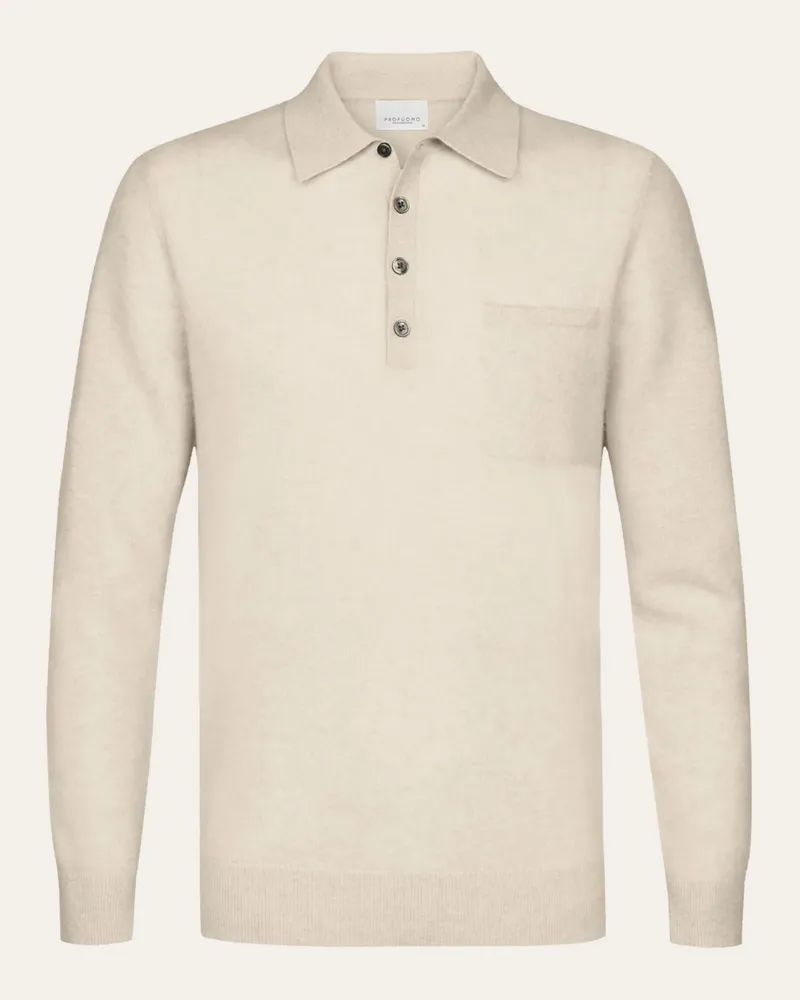 Profuomo Langarm-Strickpoloshirt aus Kaschmir mit Brusttasche in Offwhite