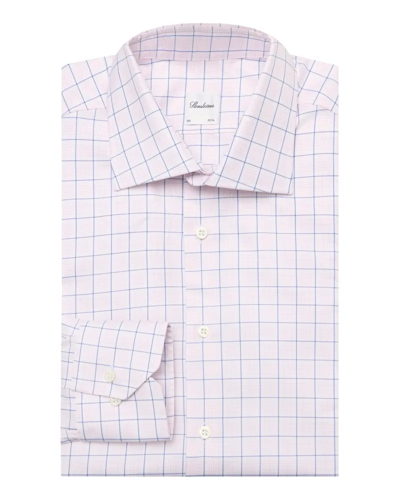 Stenströms Vollzwirn-Hemd mit Karomuster und Haifischkragen, Slimline in Rosenrot