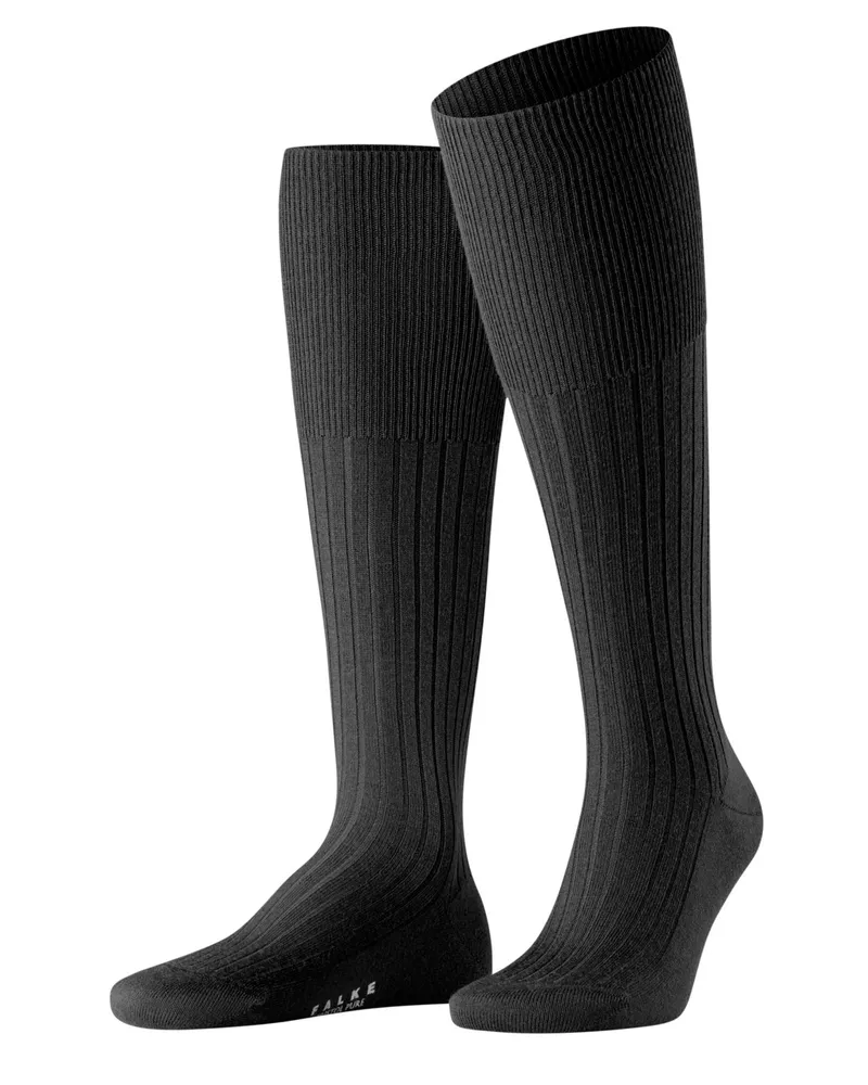 Falke Kniestrümpfe Bristol mit Merinowolle in Rippstruktur in Schwarz