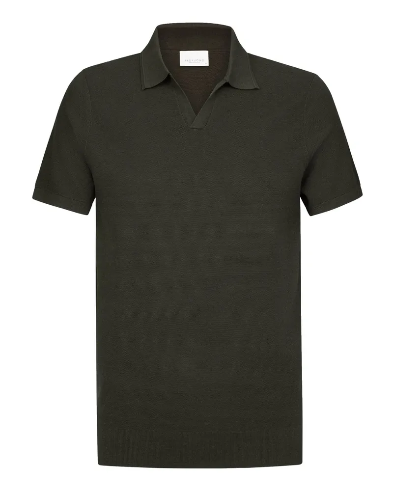 Profuomo Strick-Poloshirt mit Tencel™ und Variokragen in Reiskornstruktur in Braun