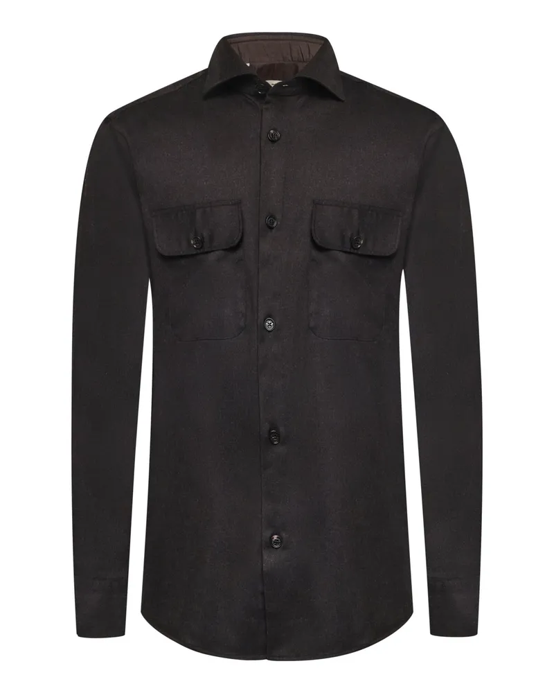 Maurizio Baldassari Overshirt in Feincord-Haptik mit Haifischkragen, Straight Fit in Dunkelbraun