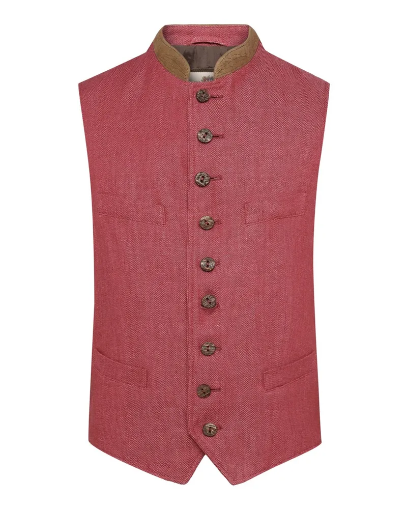 Meindl Trachtenweste Lorenz aus Leinen mit Fischgrätmuster in Berry