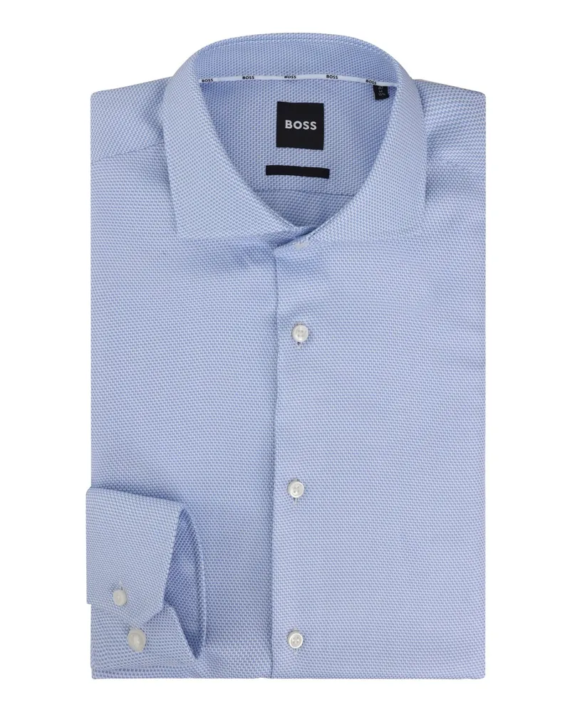 HUGO BOSS Baumwollhemd mit Kleinmuster und Haifischkragen, Regular Fit in Hellblau