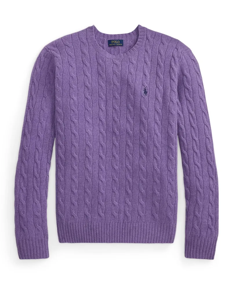 Ralph Lauren Zopfstrick-Pullover mit Kaschmiranteil und Pony-Stickerei in Flieder