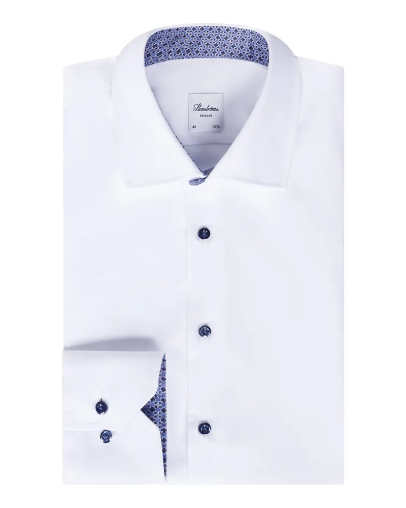 Stenströms Extralanges Hemd aus Twofold Super Cotton mit Ausputz, Regular in Weiß