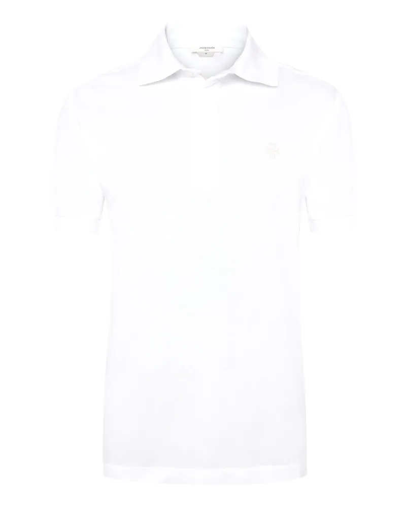 Jacob Cohën Unifarbenes Piqué-Poloshirt mit gesticktem Logo auf der Brust in Weiß
