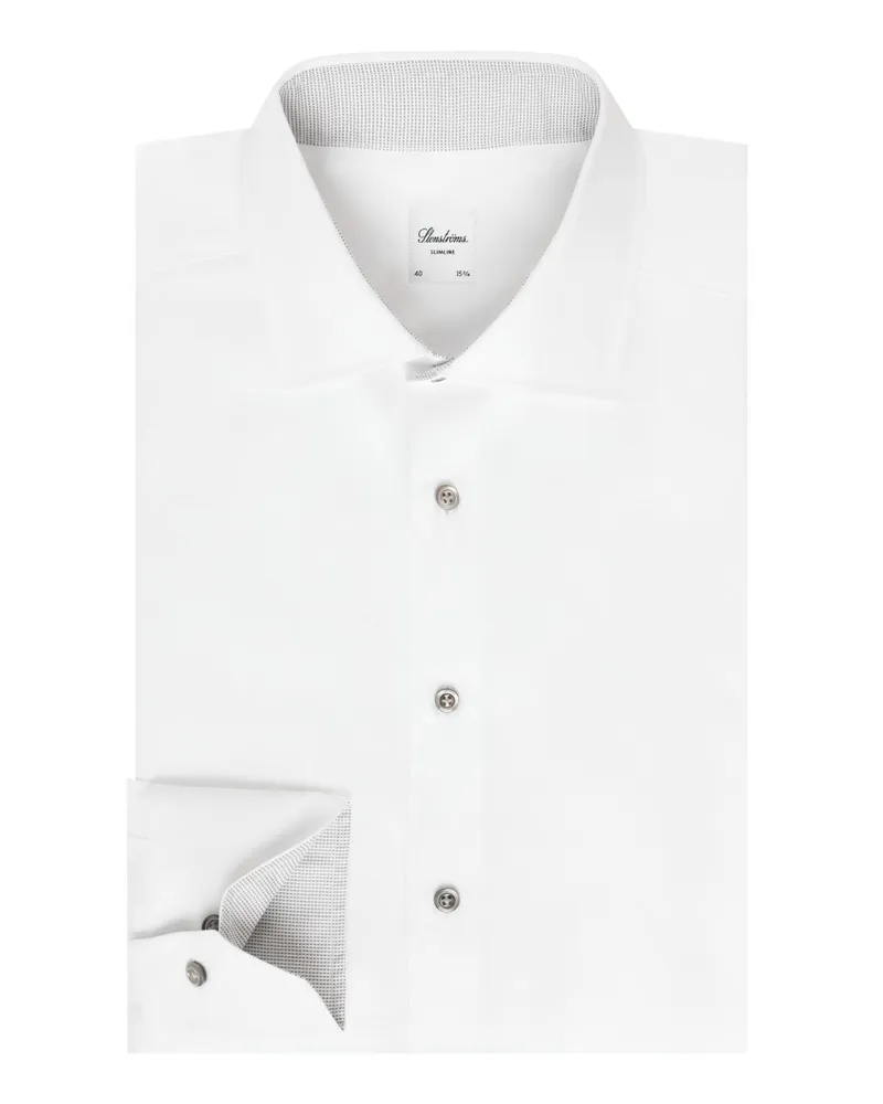 Stenströms Unifarbenes Hemd aus Twofold Super Cotton mit Ausputz, Slimline in Weiß