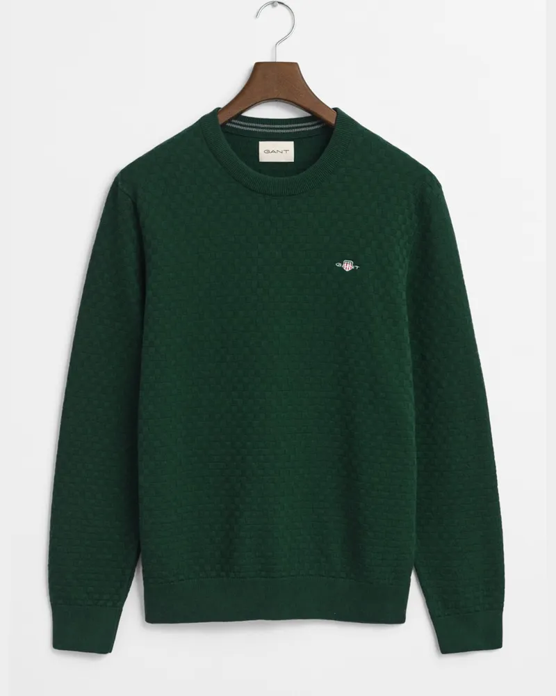 Gant Pullover mit Schachbrett-Struktur und O-Neck in Grün