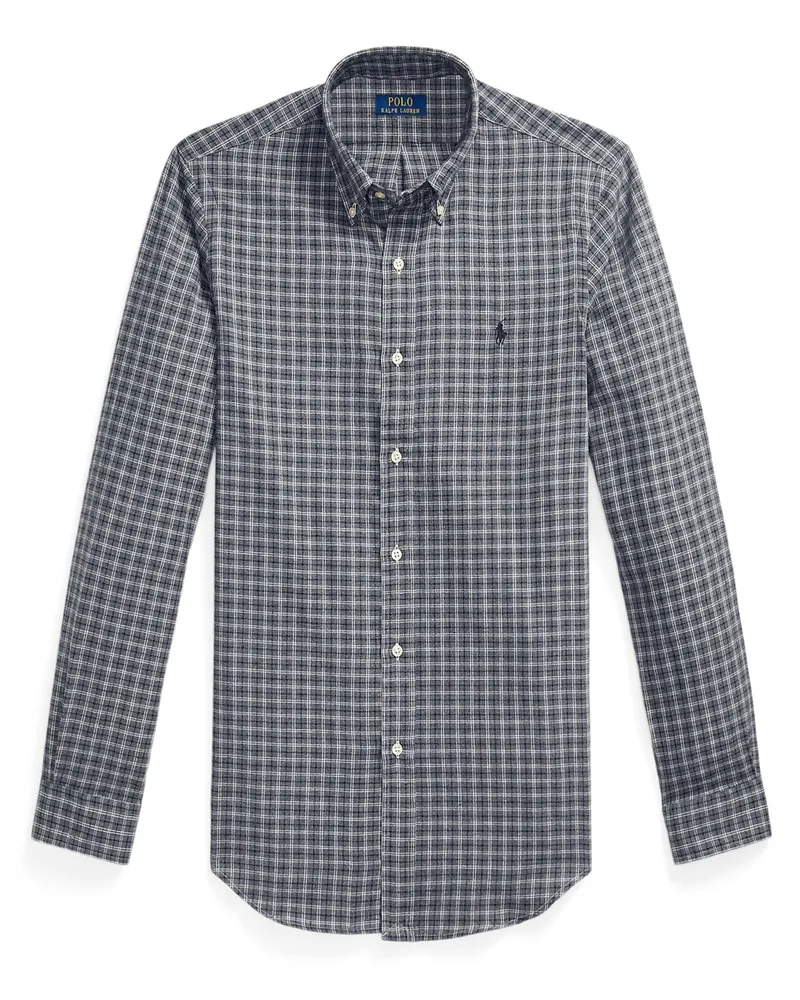 Ralph Lauren Flanellhemd mit Logo-Aufnäher und Check-Muster, Custom Fit in Grau
