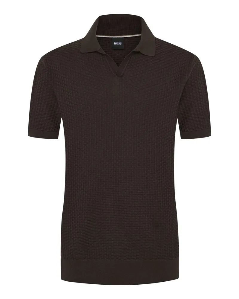 HUGO BOSS Poloshirt in Flechtstruktur mit Variokragen in Braun