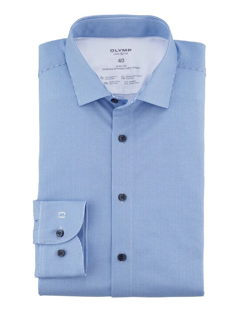 Olymp Level Five, Body Fit, 24/Seven Dynamic Flex Jersey, Stretch-Hemd, extralang in Hellblau