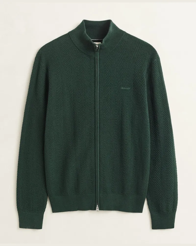Gant Strickjacke mit Merinowolle und Fischgrät-Muster, Regular Fit in Grün
