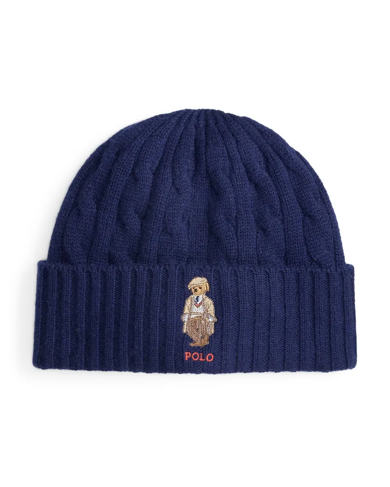 Ralph Lauren Strickmütze mit Kaschmiranteil und Polo-Bear-Aufnäher in Marine