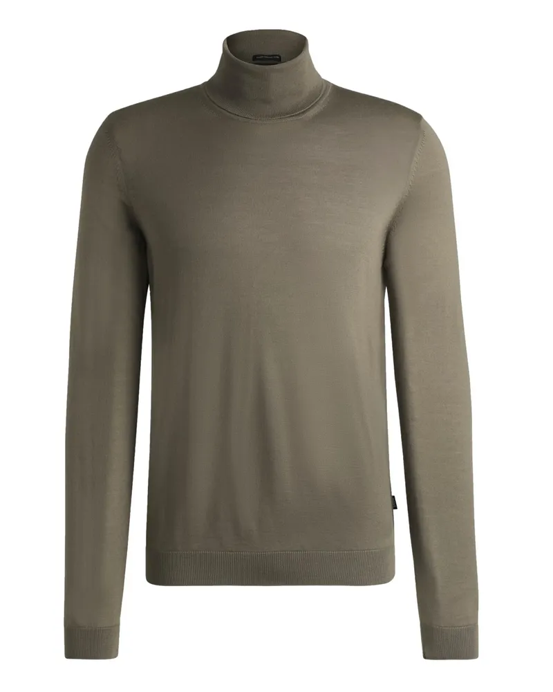 HUGO BOSS Rollkragenpullover aus einem leichten Schurwollstrick in Oliv
