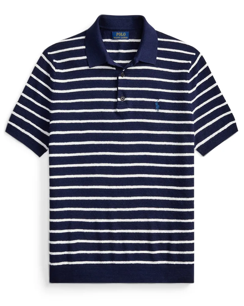 Ralph Lauren Strick-Poloshirt mit Ringelstreifen und Pony-Stickerei in Marine