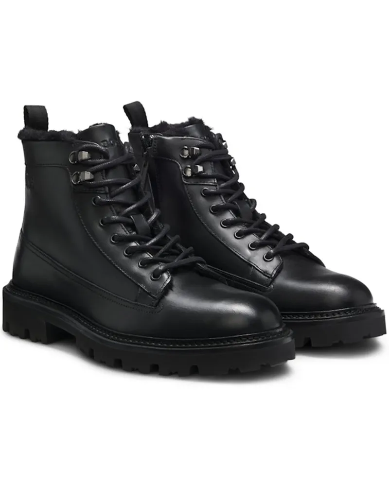 HUGO BOSS Warm gefütterte Boots aus Glattleder mit robuster und rutschfester Sohle in Schwarz