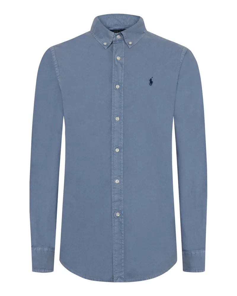 Ralph Lauren Sporthemd in Oxford-Qualität mit Poloreiter-Stickerei, Custom Fit in Blau