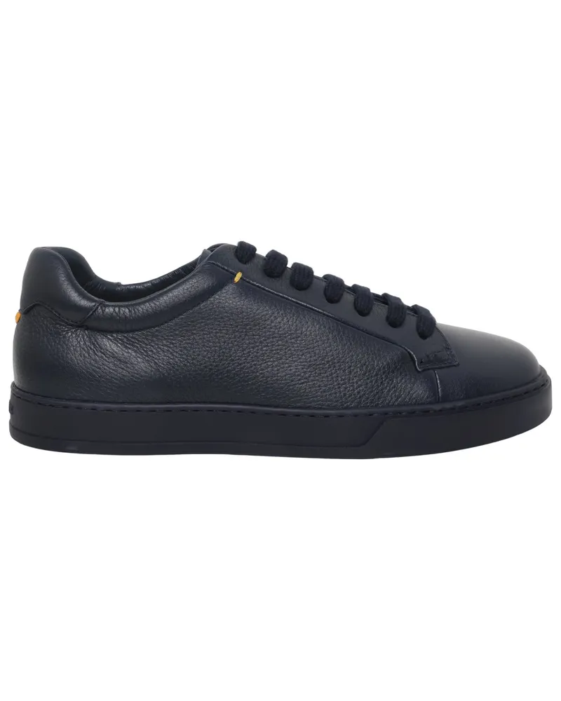 Doucal´s Low Top-Sneaker aus genarbtem Nappaleder in Marine