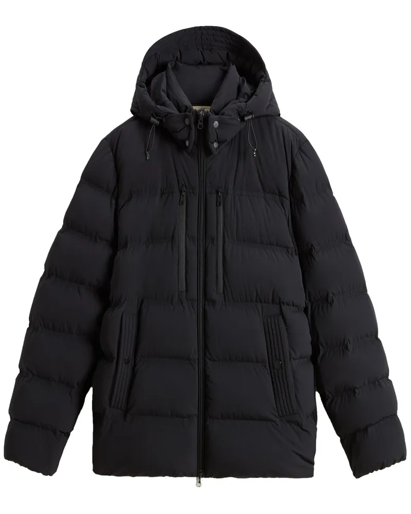 Woolrich Gesteppte Daunenjacke aus Stretchnylon mit Kapuze in Schwarz