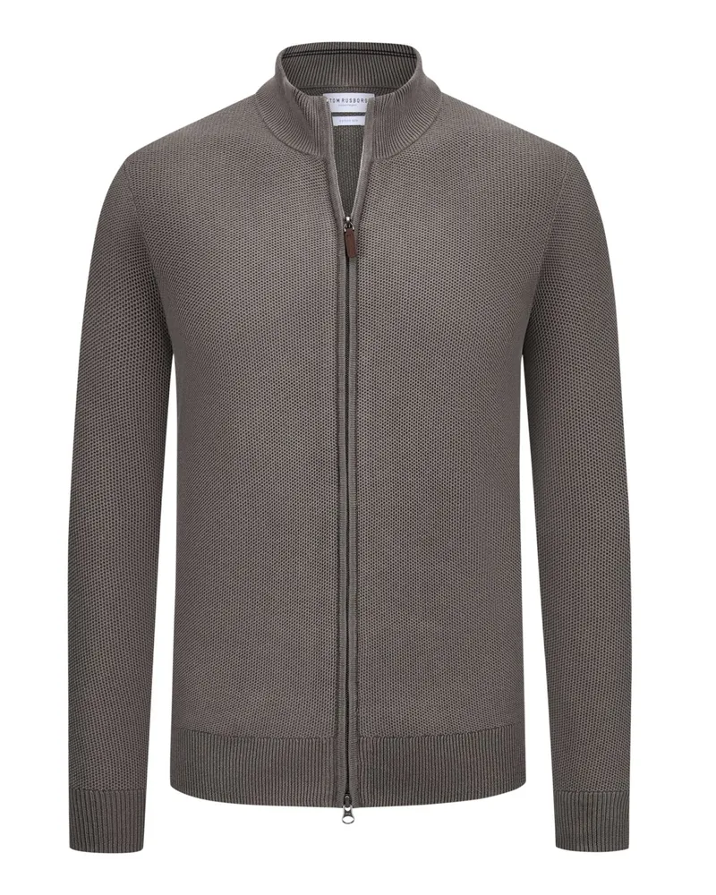 Tom Rusborg Strickjacke aus Baumwolle und Seide mit Struktur in Braun