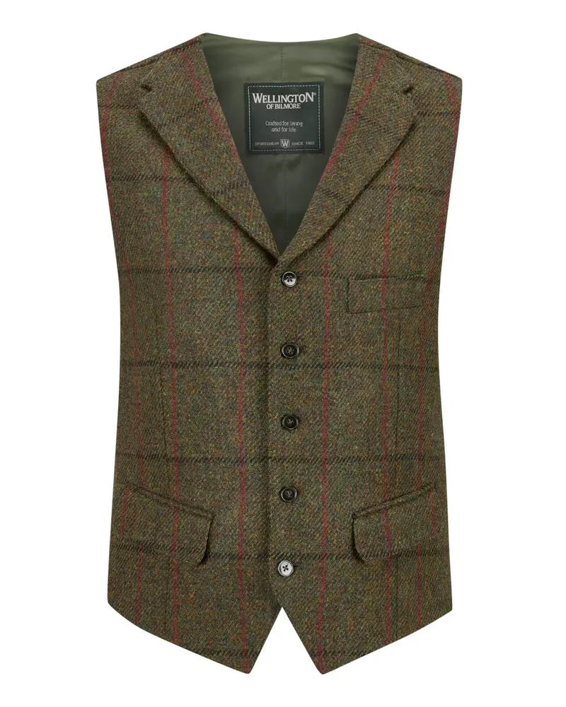 Wellington of Bilmore Einreihige Anzugweste Wales aus Harris Tweed mit Reverskragen in Grün