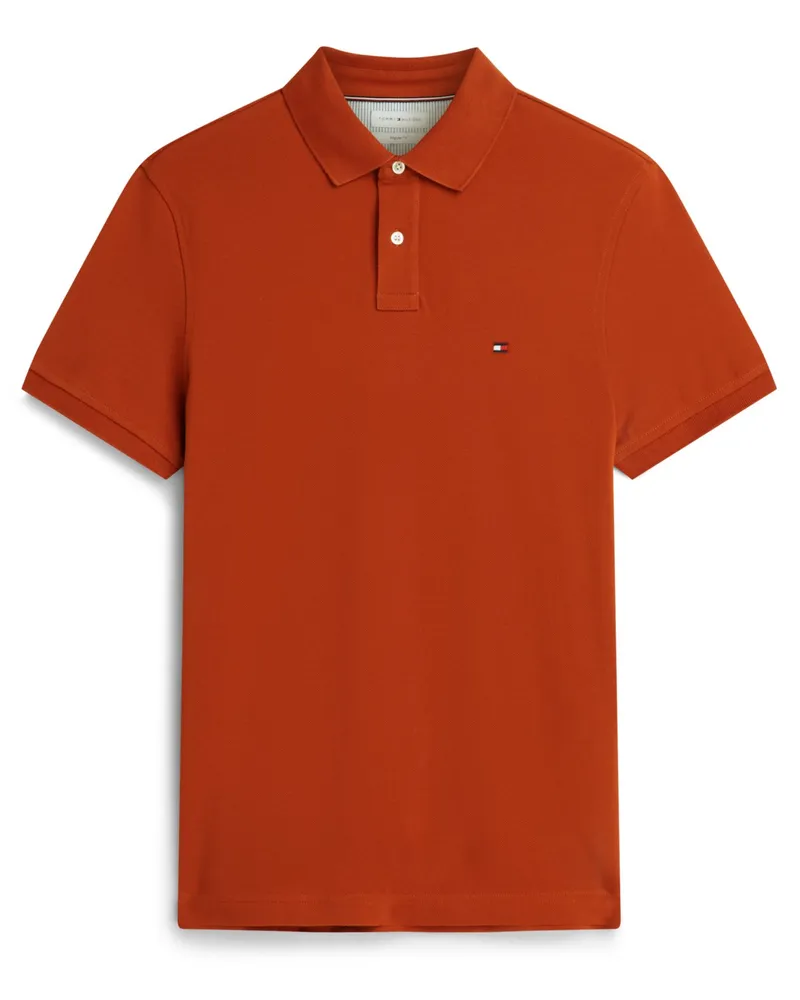 Tommy Hilfiger Unifarbenes Poloshirt 1985 und kleiner Flag-Stickerei, Regular Fit in Orange