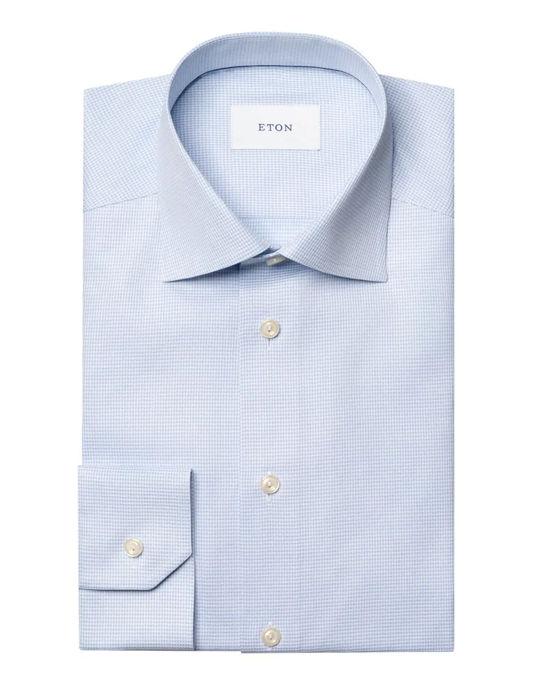 Eton Vollzwirn Baumwollhemd mit Pepita-Muster, Contemporary Fit in Hellblau