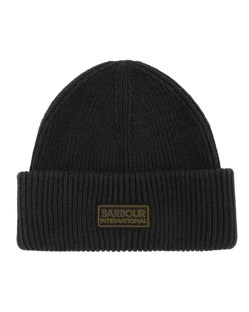 Barbour Strickmütze aus einem Baumwollgemisch mit Label-Aufnäher in Schwarz