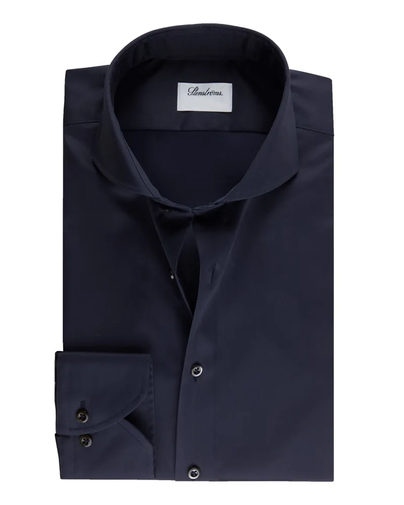Stenströms Unifarbenes Hemd in Vollzwirn-Qualität mit Haifischkragen, Regular in Marine