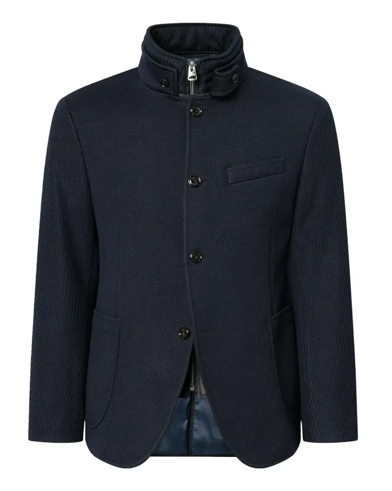 JOOP! Leichtes Strick-Sakko mit Stehkragen und Blende, Slim Fit in Marine